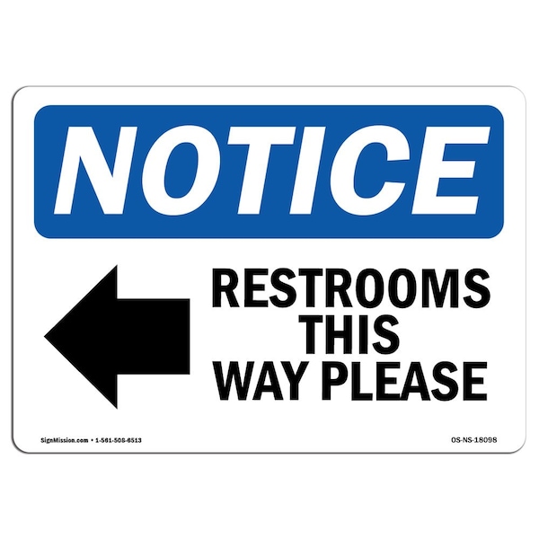 Signmission OSHA , 3.5" Height, Restrooms This Way Please Left Arrow Sign With Symbol, 5" X 3.5", Landscape OS-NS-D-35-L-18098 - main